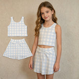 GSD3839 Sky Blue Plaid Yoga Girls Skorts Set