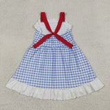 GSD3843 Plaid Red Blue Color Girl's Dress