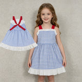 GSD3843 Plaid Red Blue Color Girl's Dress
