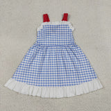 GSD3843 Plaid Red Blue Color Girl's Dress