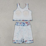 GSD3874 4th of July Bows Yoga Girls Skorts Set