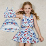 GSD3874 4th of July Bows Yoga Girls Skorts Set