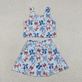 GSD3874 4th of July Bows Yoga Girls Skorts Set