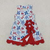 GSD3875 4th of July Bows Scallop Edge Yoga Girl's Dress Onesie