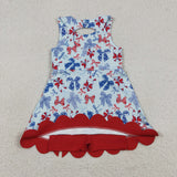 GSD3875 4th of July Bows Scallop Edge Yoga Girl's Dress Onesie