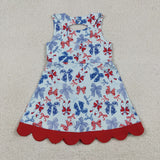 GSD3875 4th of July Bows Scallop Edge Yoga Girl's Dress Onesie