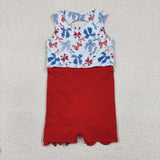 GSD3875 4th of July Bows Scallop Edge Yoga Girl's Dress Onesie