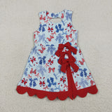 GSD3875 4th of July Bows Scallop Edge Yoga Girl's Dress Onesie