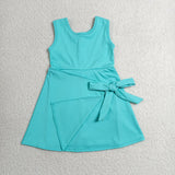 GSD3876 Solid Color Bows Mint Yoga Girl's Dress Onesie