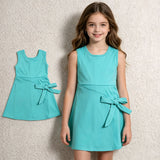 GSD3876 Solid Color Bows Mint Yoga Girl's Dress Onesie