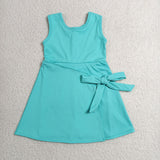 GSD3876 Solid Color Bows Mint Yoga Girl's Dress Onesie