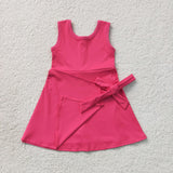 GSD3878 Solid Color Bows Pink Yoga Girl's Dress Onesie