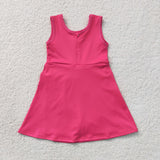 GSD3878 Solid Color Bows Pink Yoga Girl's Dress Onesie