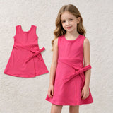 GSD3878 Solid Color Bows Pink Yoga Girl's Dress Onesie
