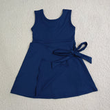 GSD3880 Solid Color Bows Navy Yoga Girl's Dress Onesie
