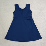 GSD3880 Solid Color Bows Navy Yoga Girl's Dress Onesie