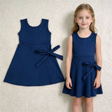 GSD3880 Solid Color Bows Navy Yoga Girl's Dress Onesie