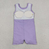 GSD3881 Solid Color Bows Purple Yoga Girl's Dress Onesie
