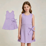 GSD3881 Solid Color Bows Purple Yoga Girl's Dress Onesie