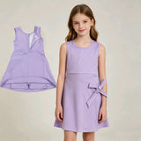 GSD3881 Solid Color Bows Purple Yoga Girl's Dress Onesie