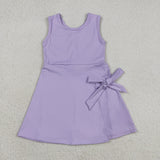 GSD3881 Solid Color Bows Purple Yoga Girl's Dress Onesie