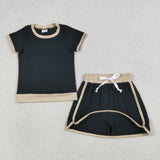 GSD3923 Solid Color Black Sports Girls Skorts Set