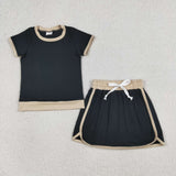 GSD3923 Solid Color Black Sports Girls Skorts Set