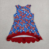 GSD3925 4th of July Bows Star Scallop Edge Yoga Girl's Dress Onesie