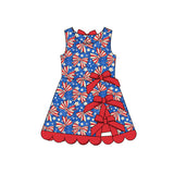 Preorder Samples GSD3925 4th of July Bows Star Scallop Edge Yoga Girl's Dress Onesie