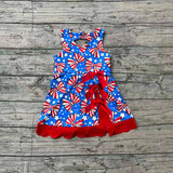 Preorder Samples GSD3925 4th of July Bows Star Scallop Edge Yoga Girl's Dress Onesie