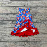 Preorder Samples GSD3925 4th of July Bows Star Scallop Edge Yoga Girl's Dress Onesie