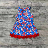 Preorder Samples GSD3925 4th of July Bows Star Scallop Edge Yoga Girl's Dress Onesie
