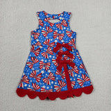 GSD3925 4th of July Bows Star Scallop Edge Yoga Girl's Dress Onesie