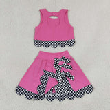 GSD3926 Pink Black Bows Scallop Edge Yoga Girls Skorts Set