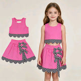 GSD3926 Pink Black Bows Scallop Edge Yoga Girls Skorts Set