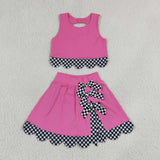 GSD3926 Pink Black Bows Scallop Edge Yoga Girls Skorts Set