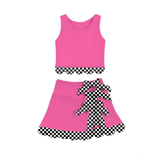 Preorder Samples GSD3926 Pink Black Bows Scallop Edge Yoga Girls Skorts Set