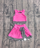 Preorder Samples GSD3926 Pink Black Bows Scallop Edge Yoga Girls Skorts Set