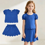 GSD3937 Solid Color Blue Scallop Edge Girls Skorts Set