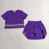GSD3944 Mardi Gras Purple Stripe Shiny Girls Skorts Outfits