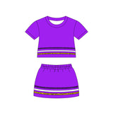 Preorder Samples GSD3944 Purple Gold Sequins Girls Skorts Set