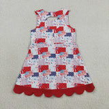 GSD3945 4th of July Bows Fireworks Scallop Edge Yoga Girl's Dress Onesie