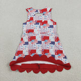 GSD3945 4th of July Bows Fireworks Scallop Edge Yoga Girl's Dress Onesie