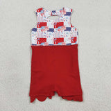GSD3945 4th of July Bows Fireworks Scallop Edge Yoga Girl's Dress Onesie