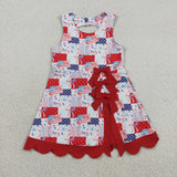 GSD3945 4th of July Bows Fireworks Scallop Edge Yoga Girl's Dress Onesie