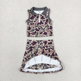 GSD3969 Hunting Camo Yoga Active Pleated Tennis Girls Skorts Set