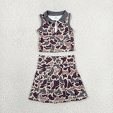 GSD3969 Hunting Camo Yoga Active Pleated Tennis Girls Skorts Set