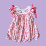 Preorder Samples GSD3986 Smocked I Love Dad Flower Floral Pink Girl's Dress