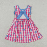 GSD4007 Flower Plaid Bows Girl's Dress