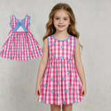 GSD4007 Flower Plaid Bows Girl's Dress